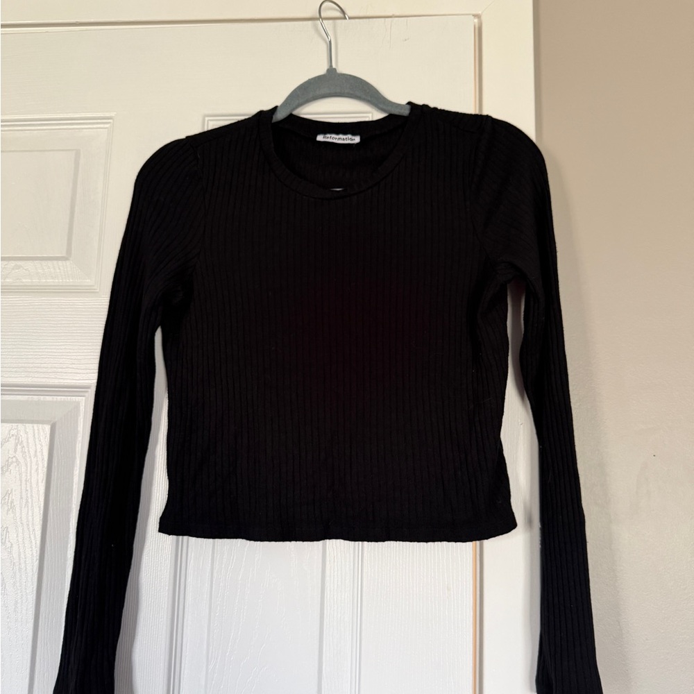 Reformation Black Ribbed Long Sleeve Sweater Closet Staple Basic Winter Layering